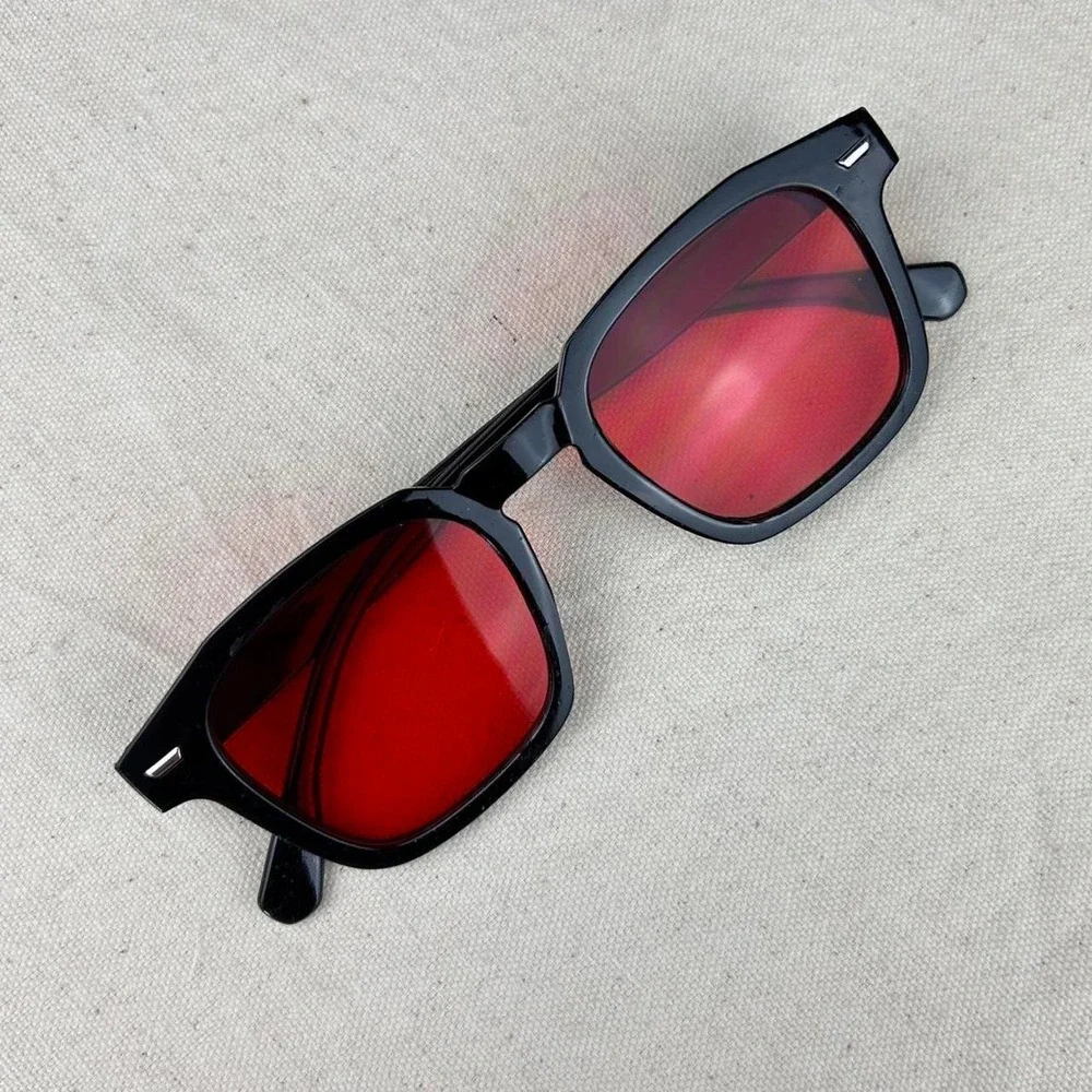 Vintage unique retro style black rounded square sunglasses cyber grunge techno
